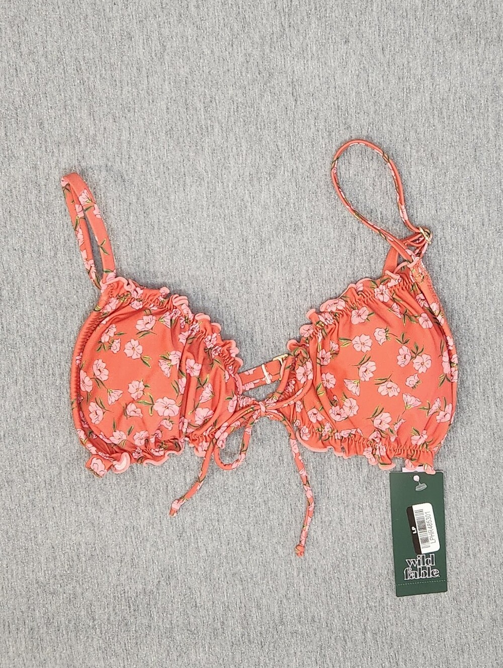 Wild Fable Women’s Ruffle‑Edge Center‑Tie Triangle Bikini Top – Red Floral